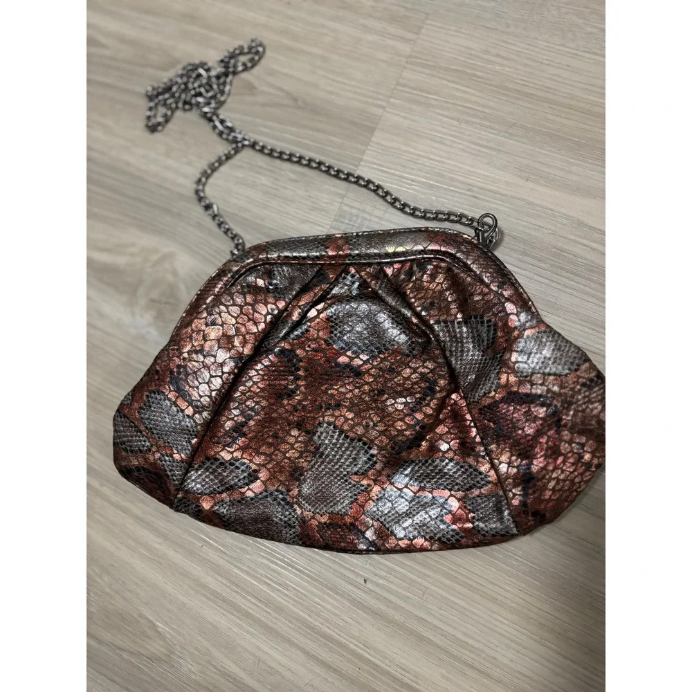 Jessica McClintock Snakeskin Metallic Clutch Evening Bag Silver Rose‎ Gold